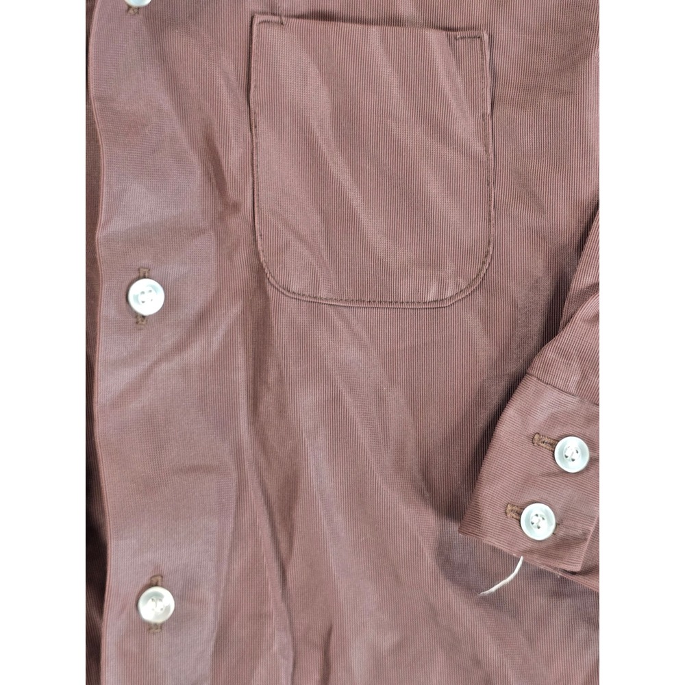 Kmart Knit Dress Shirt Boy 7 Brown Vintage 70s Disco Long Sleeve Pointed Collar - Picture 5 of 8